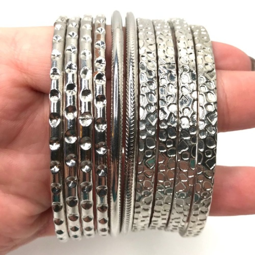 10pc Beautiful Silver Patterned Bangles Bracelet - image 8